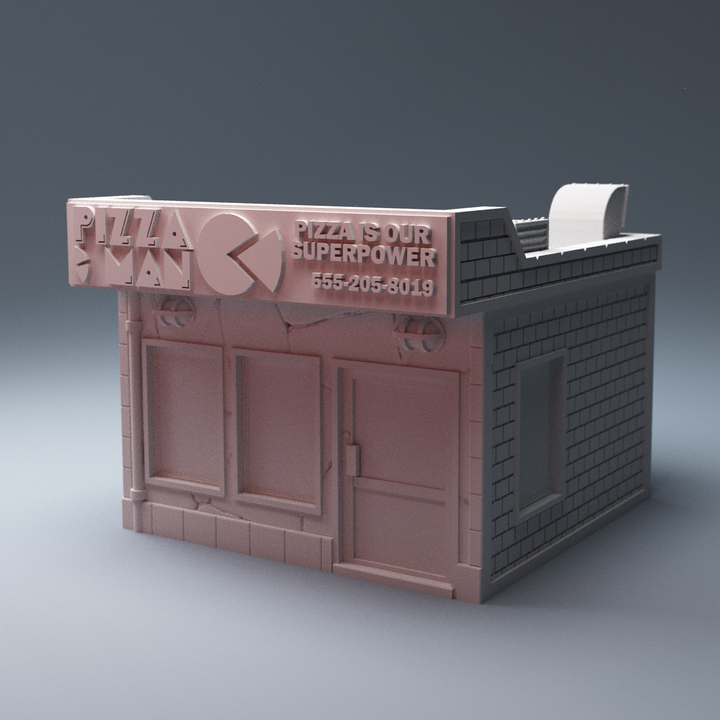 Corvus Games Terrain 3D printable Pizza Shop Restaurant for Marvel Crisis Protocol tabletop wargaming
