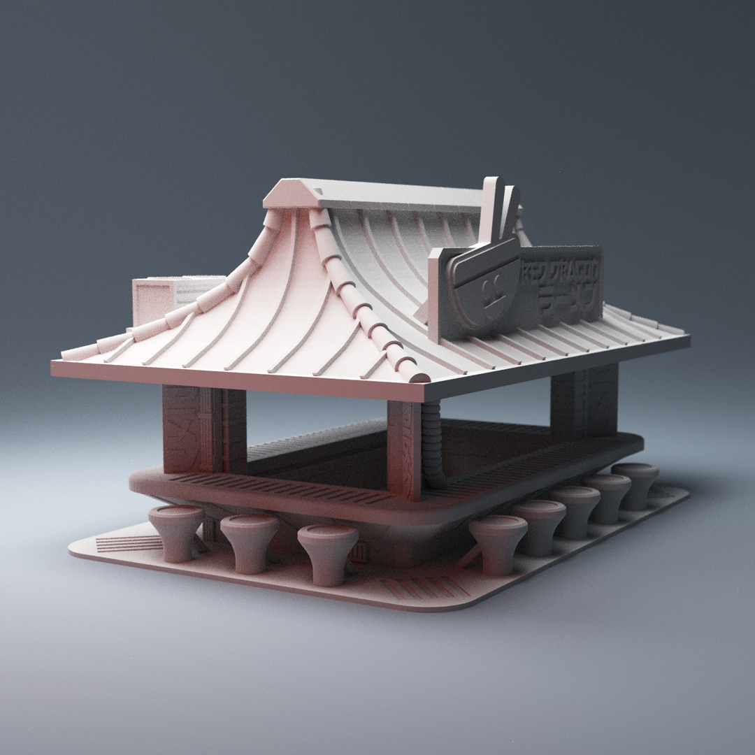 Corvus Games Terrain 3D printable Ramen Noodle Stand for 28mm cyberpunk and scifi tabletop wargames
