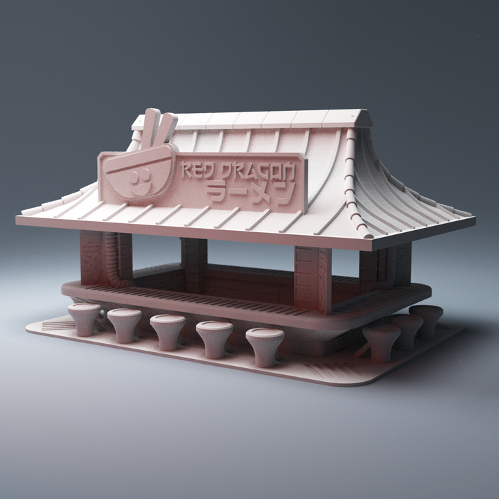 Corvus Games Terrain 3D printable Ramen Noodle Stand for 28mm cyberpunk and scifi tabletop wargames
