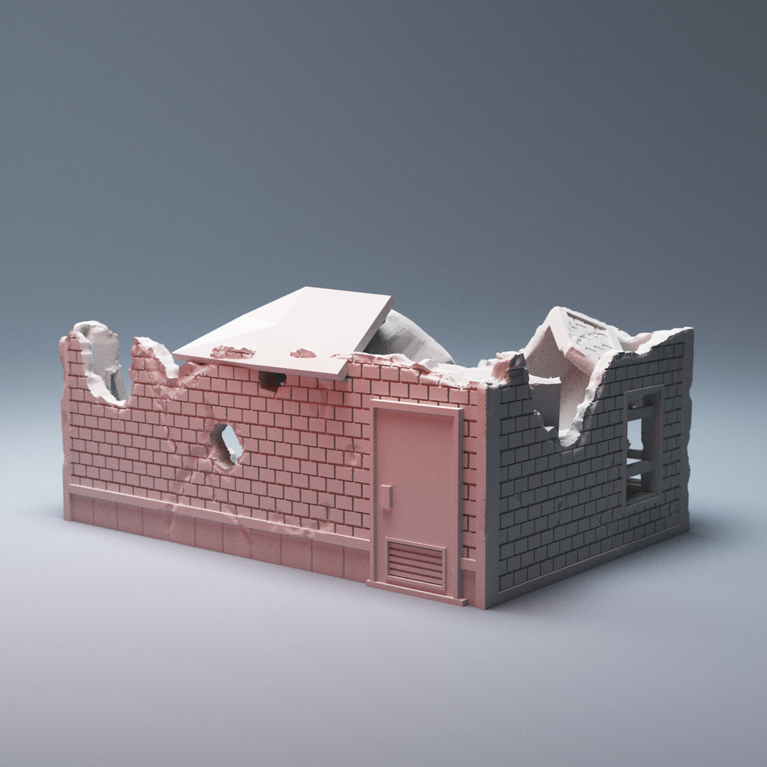 Corvus Games Terrain 3D printable Ruined Donut Shop for Marvel Crisis Protocol, Fallout, This Is Not A Test, post apocalyptic 28mm tabletop wargaming