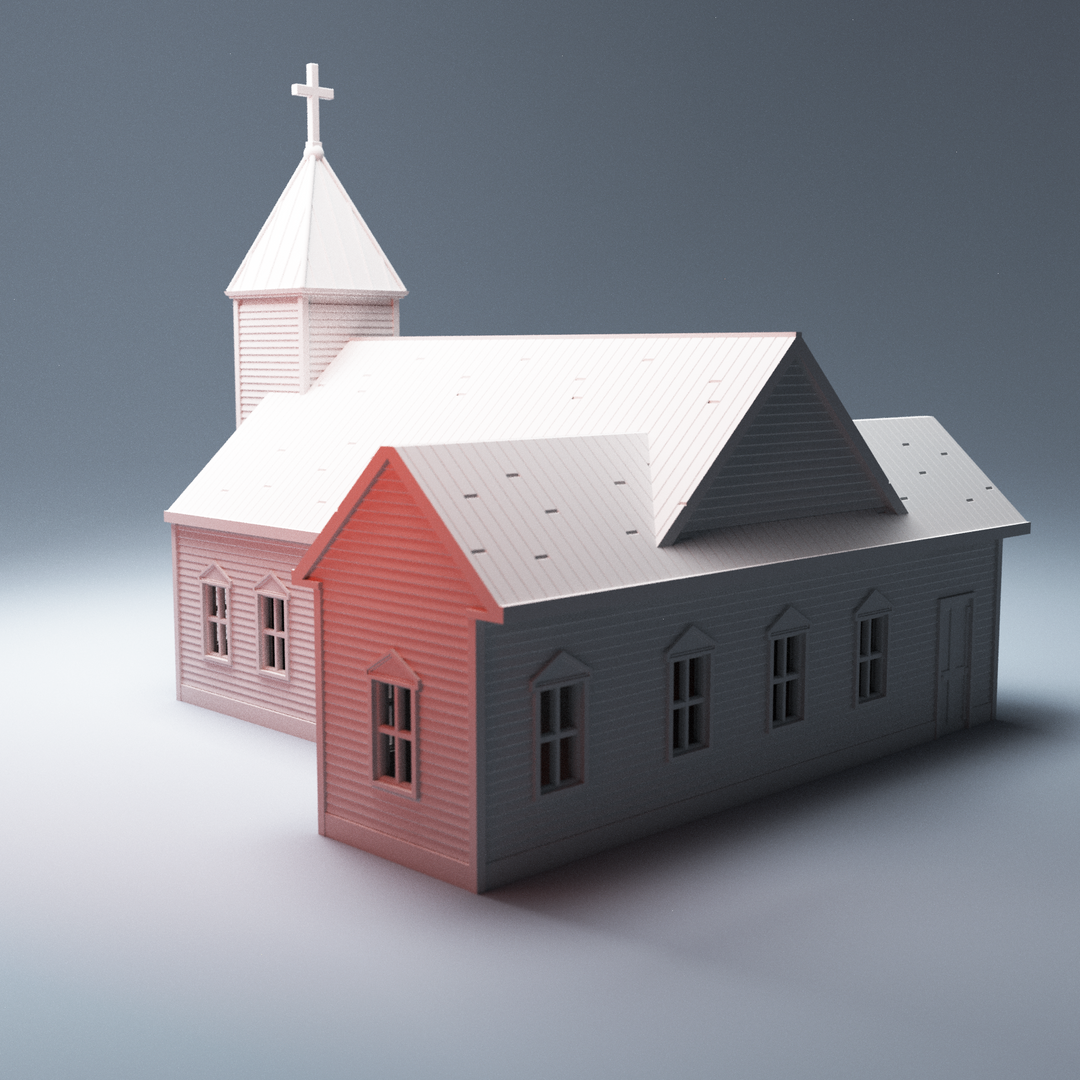 Corvus Games Terrain 3D printable Rural Chapel for The Walking Dead, Last Days, This Is Not A Test, Marvel Crisis Protocol, 28mm tabletop wargaming