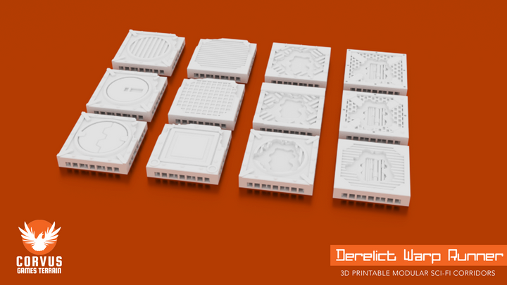 Corvus Games Terrain 3D printable Space Hulk modular terrain Warp Runner Sample Layout Walls and Floor Tiles