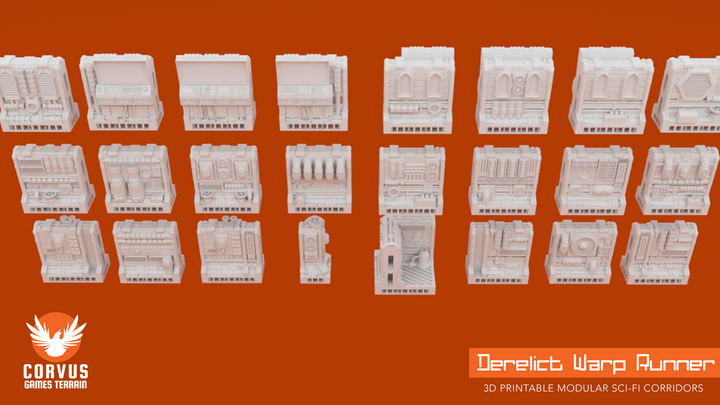 Corvus Games Terrain 3D printable Space Hulk modular terrain Warp Runner Sample Layout Walls and Floor Tiles