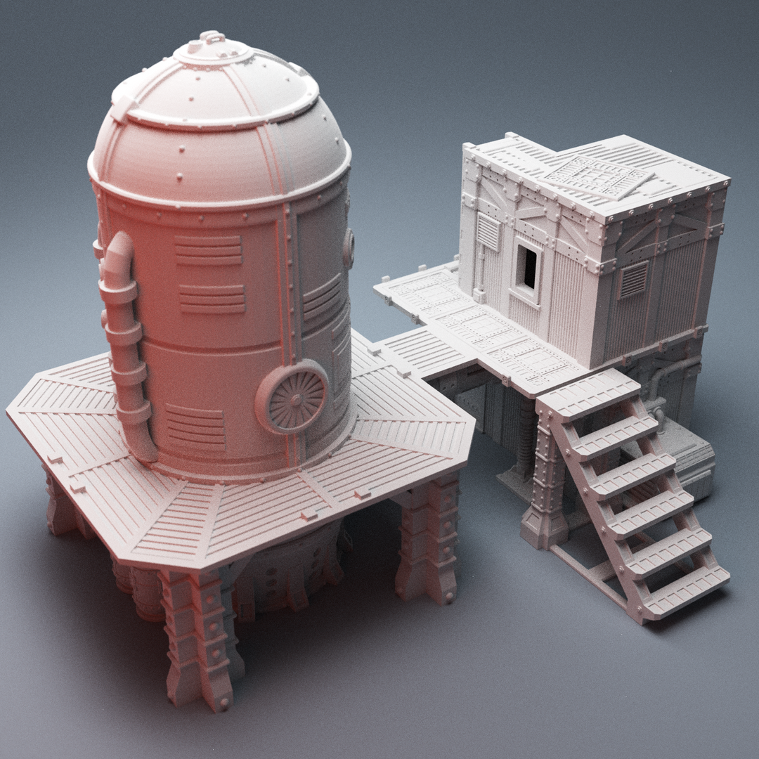 Corvus Games Terrain 3D printable UnderNidus Sump Control Building for 28mm scifi tabletop wargaming