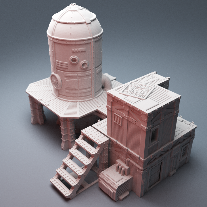 Corvus Games Terrain 3D printable UnderNidus Sump Control Building for 28mm scifi tabletop wargaming