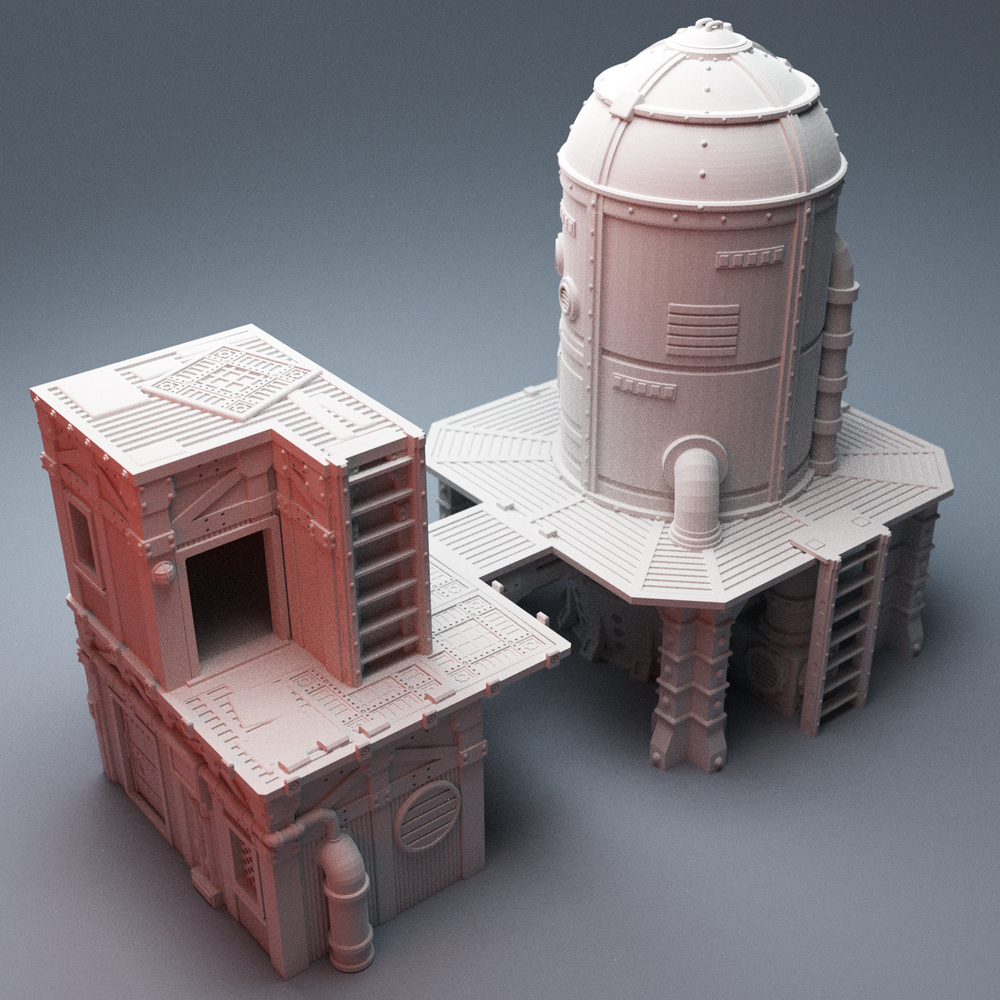 Corvus Games Terrain 3D printable UnderNidus Sump Control Building for 28mm scifi tabletop wargaming