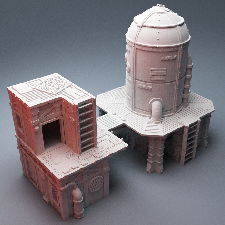 Corvus Games Terrain 3D printable UnderNidus Sump Control Building for 28mm scifi tabletop wargaming