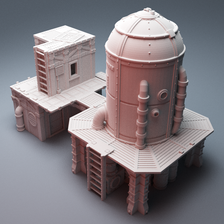 Corvus Games Terrain 3D printable UnderNidus Sump Control Building for 28mm scifi tabletop wargaming