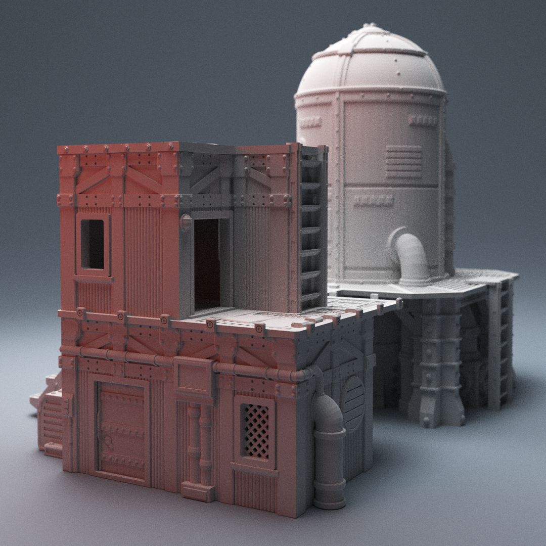 Corvus Games Terrain 3D printable UnderNidus Sump Control Building for 28mm scifi tabletop wargaming