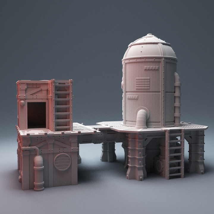 Corvus Games Terrain 3D printable UnderNidus Sump Control Building for 28mm scifi tabletop wargaming