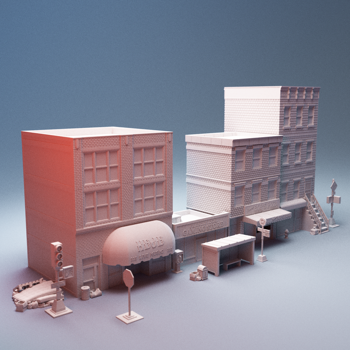 Corvus Games Terrain 3D printable Urban Phase 7 bundle of terrain for 28mm - 40mm urban tabletop wargaming