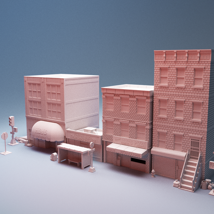 Corvus Games Terrain 3D printable Urban Phase 7 bundle of terrain for 28mm - 40mm urban tabletop wargaming