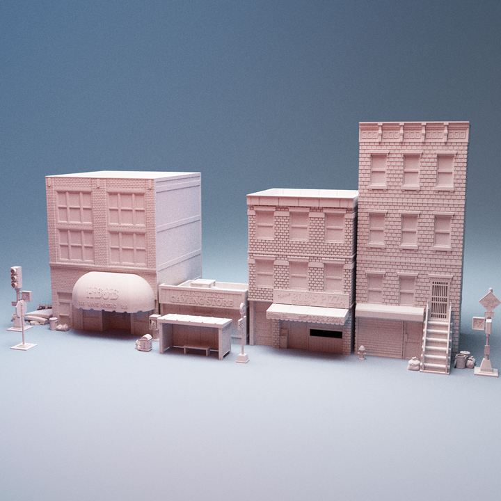 Corvus Games Terrain 3D printable Urban Phase 7 bundle of terrain for 28mm - 40mm urban tabletop wargaming