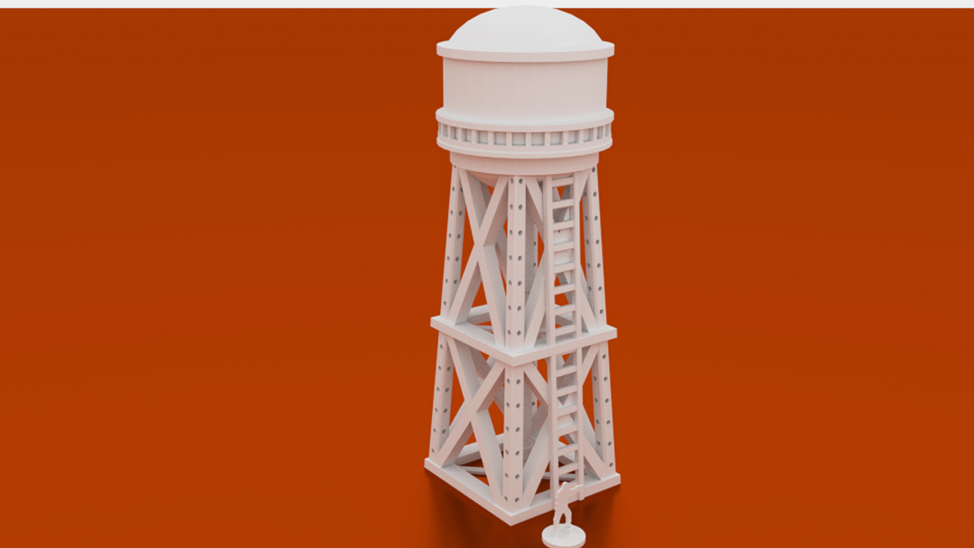 Corvus Games Terrain 3D printable Woodbury small town Water Tower for 28mm wargames like Fallout, The Walking Dead All Out War, Marvel Crisis Protocol