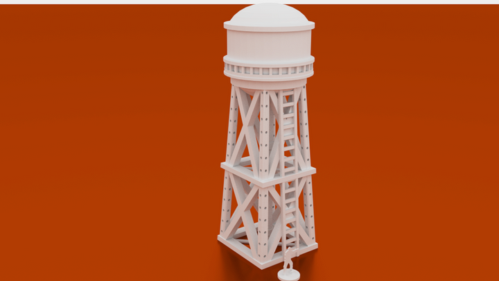 Corvus Games Terrain 3D printable Woodbury small town Water Tower for 28mm wargames like Fallout, The Walking Dead All Out War, Marvel Crisis Protocol