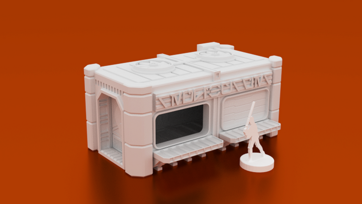 Corvus Games Terrain 3D printable food stand. scifi 28mm tabletop wargaming terrain for Marvel Crisis Protocol, Infinity, Star Wars Legion, Necromunda, Star Breach and Warpath
