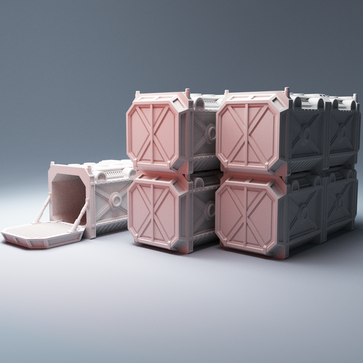 Corvus Games Terrain 3D printable sci-fi shipping containers 28mm for tabletop wargaming like Kill Team, Necromunda, 40k, Star Wars Legion, Deadzone, Warpath, Beyond the Gates of Antares