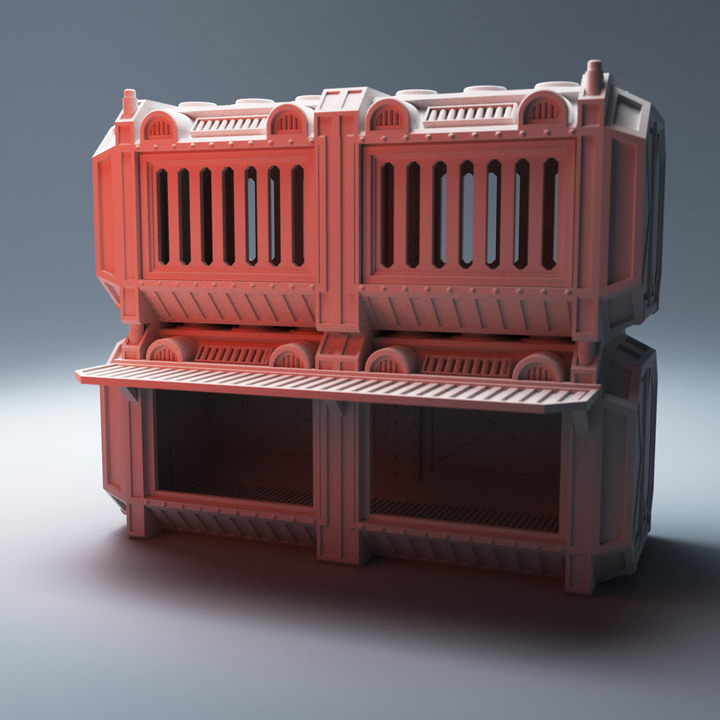 Corvus Games Terrain 3D printable sci-fi shipping containers 28mm for tabletop wargaming like Kill Team, Necromunda, 40k, Star Wars Legion, Deadzone, Warpath, Beyond the Gates of Antares