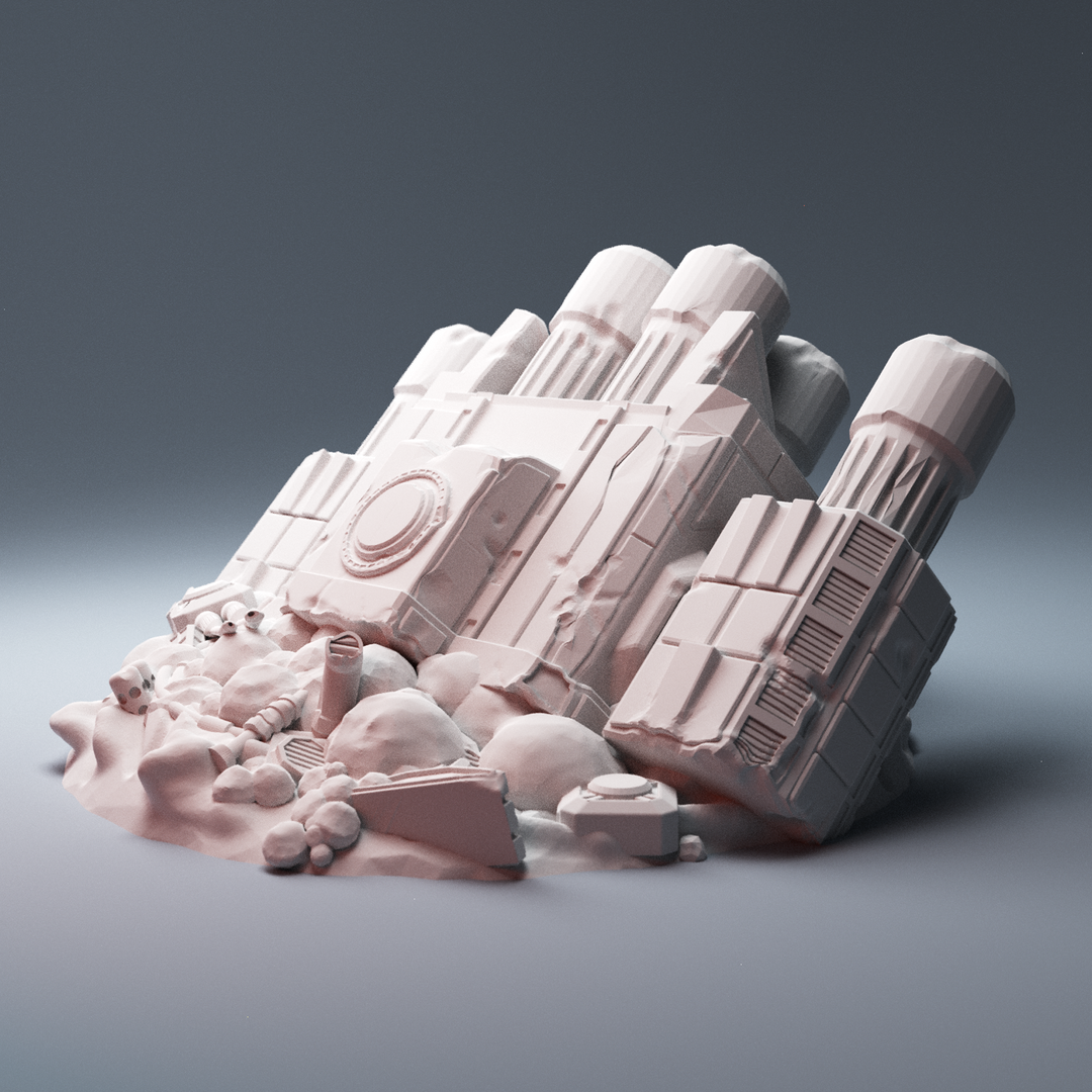 Corvus Games Terrain 3D printable scifi Crashed DX235 Freighter Ship for 28mm - 40mm tabletop miniatures wargaming