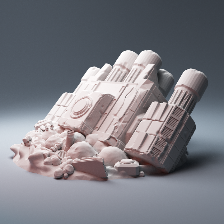 Corvus Games Terrain 3D printable scifi Crashed DX235 Freighter Ship for 28mm - 40mm tabletop miniatures wargaming