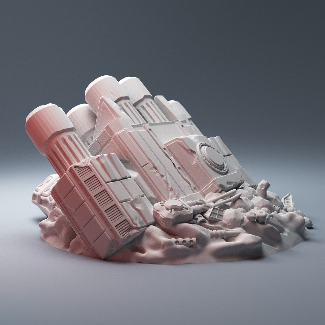 Corvus Games Terrain 3D printable scifi Crashed DX235 Freighter Ship for 28mm - 40mm tabletop miniatures wargaming