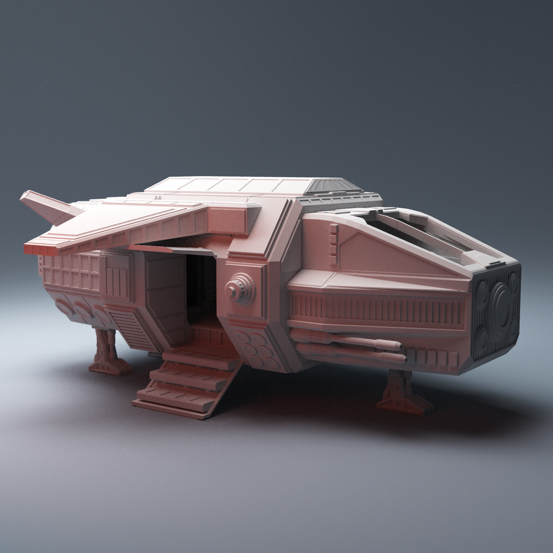 Corvus Games Terrain 3D printable scifi Grannas class shuttle for tabletop miniatures