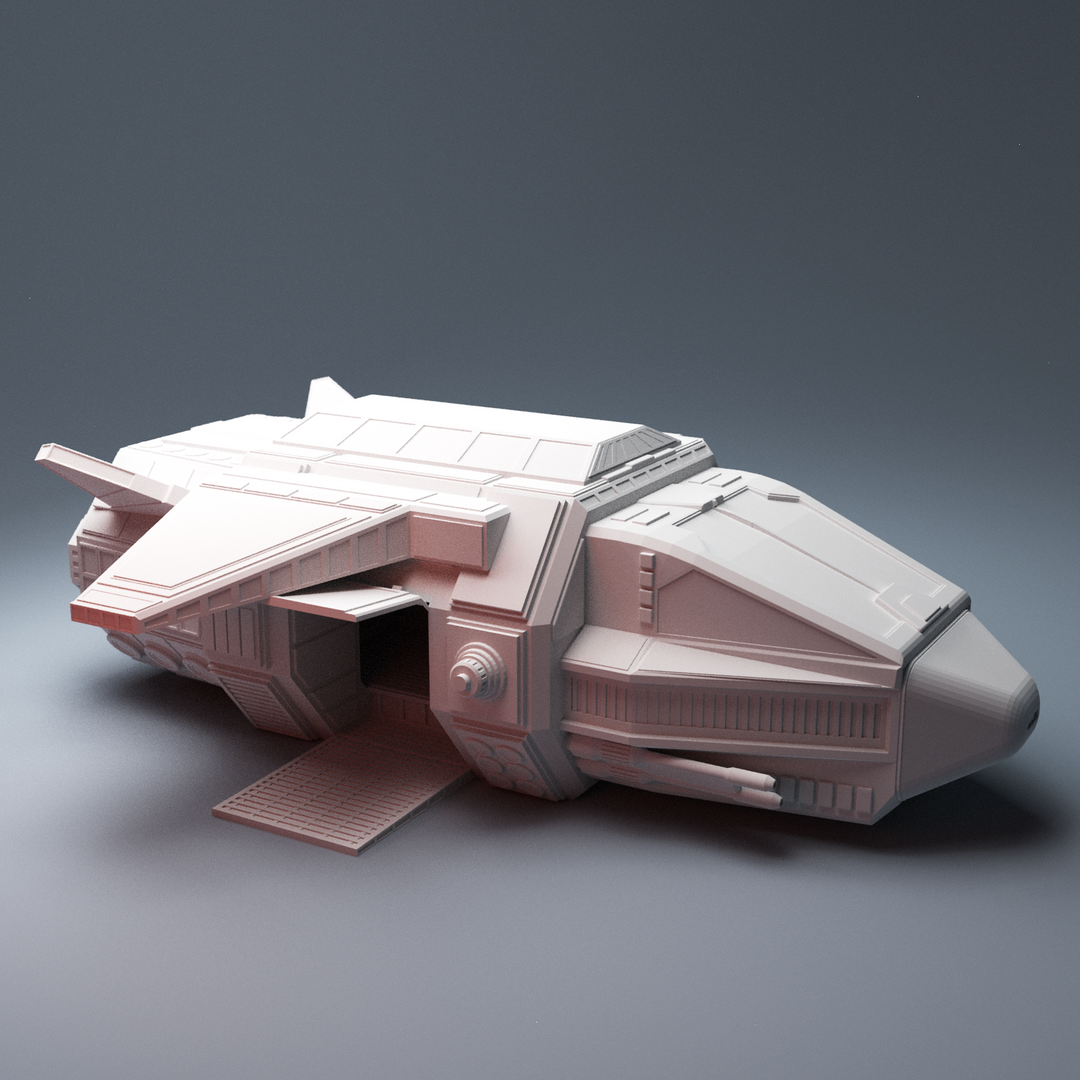 Corvus Games Terrain 3D printable scifi Grannas class shuttle for tabletop miniatures