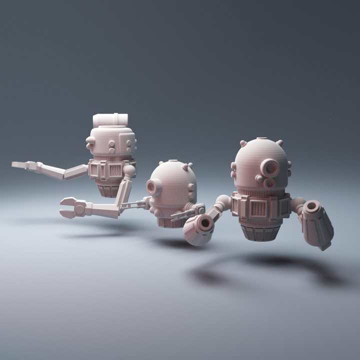 Corvus Games Terrain 3D printable scifi Hoverbotz robots droids for 28mm - 40mm tabletop miniatures wargames compatible with Legion, Starbreach, Stargrave