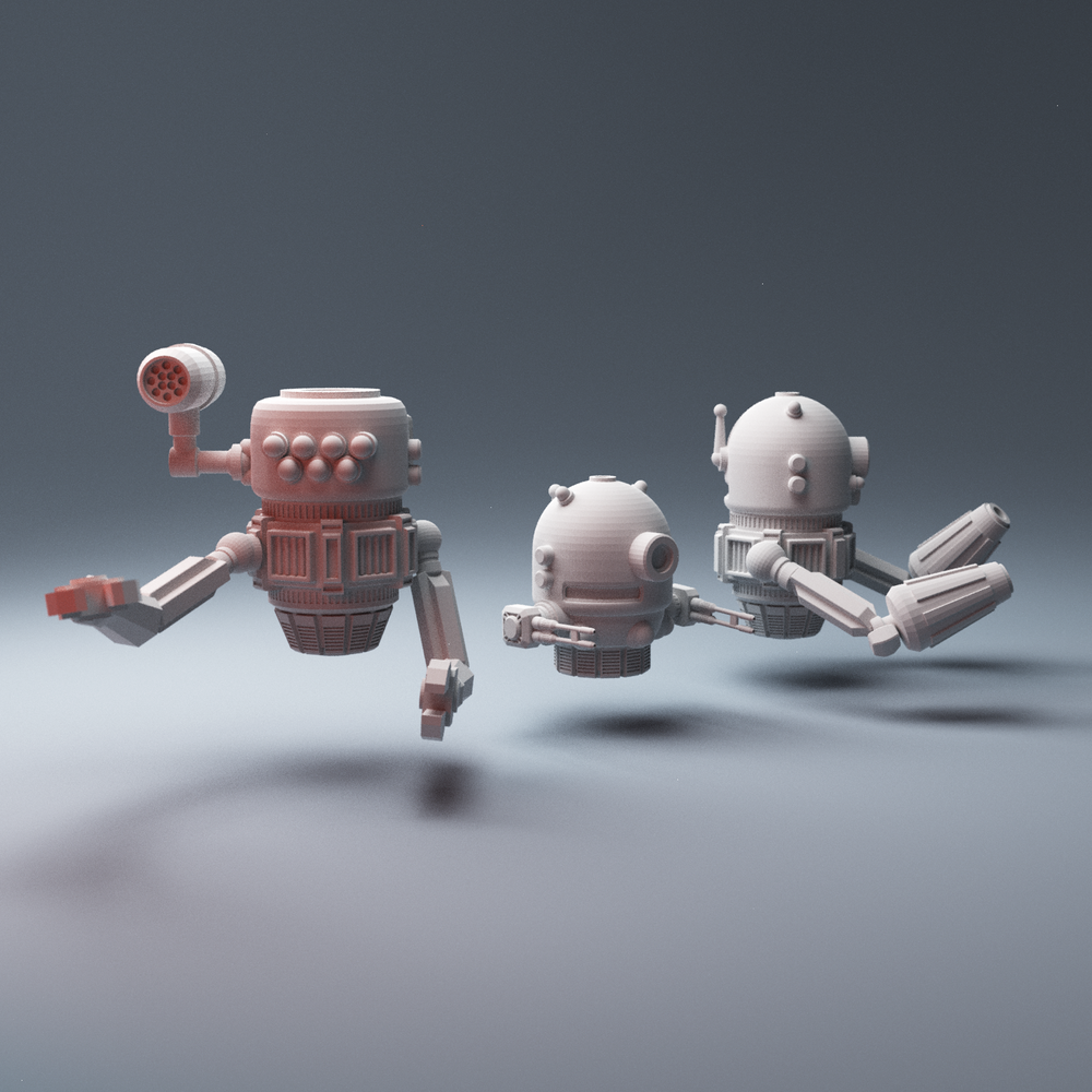 Corvus Games Terrain 3D printable scifi Hoverbotz robots droids for 28mm - 40mm tabletop miniatures wargames compatible with Legion, Starbreach, Stargrave