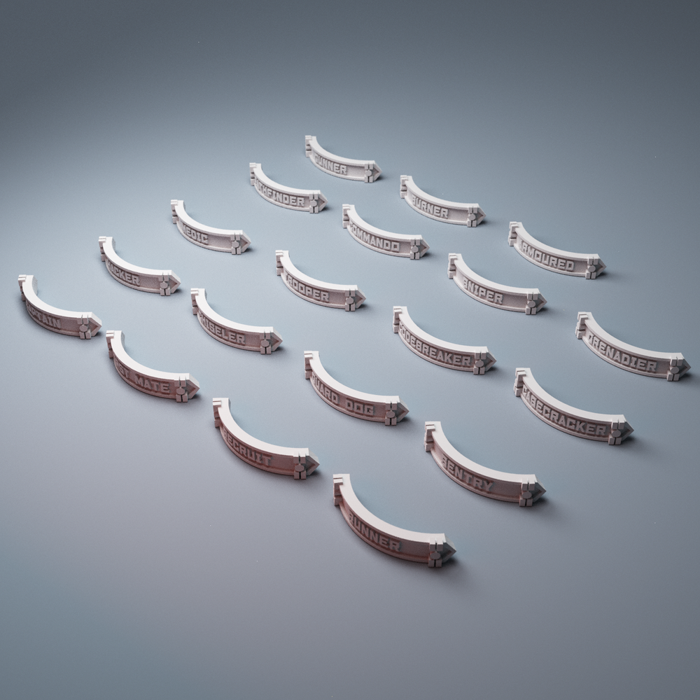 Corvus Games Terrain 3D printable scifi Mumhan Industrial District base nameplates for 25mm and 32mm tabletop miniatures