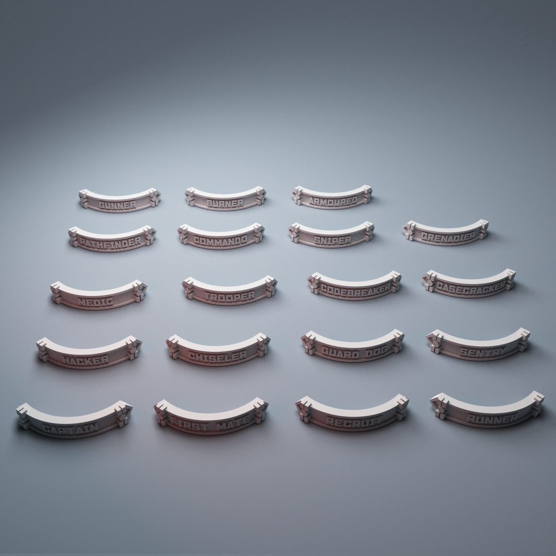 Corvus Games Terrain 3D printable scifi Mumhan Industrial District base nameplates for 25mm and 32mm tabletop miniatures
