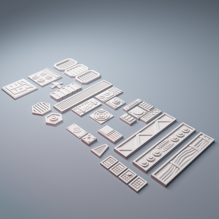 Corvus Games Terrain 3D printable scifi greebles for adding interest to structures for 28mm - 34mm tabletop miniatures wargames