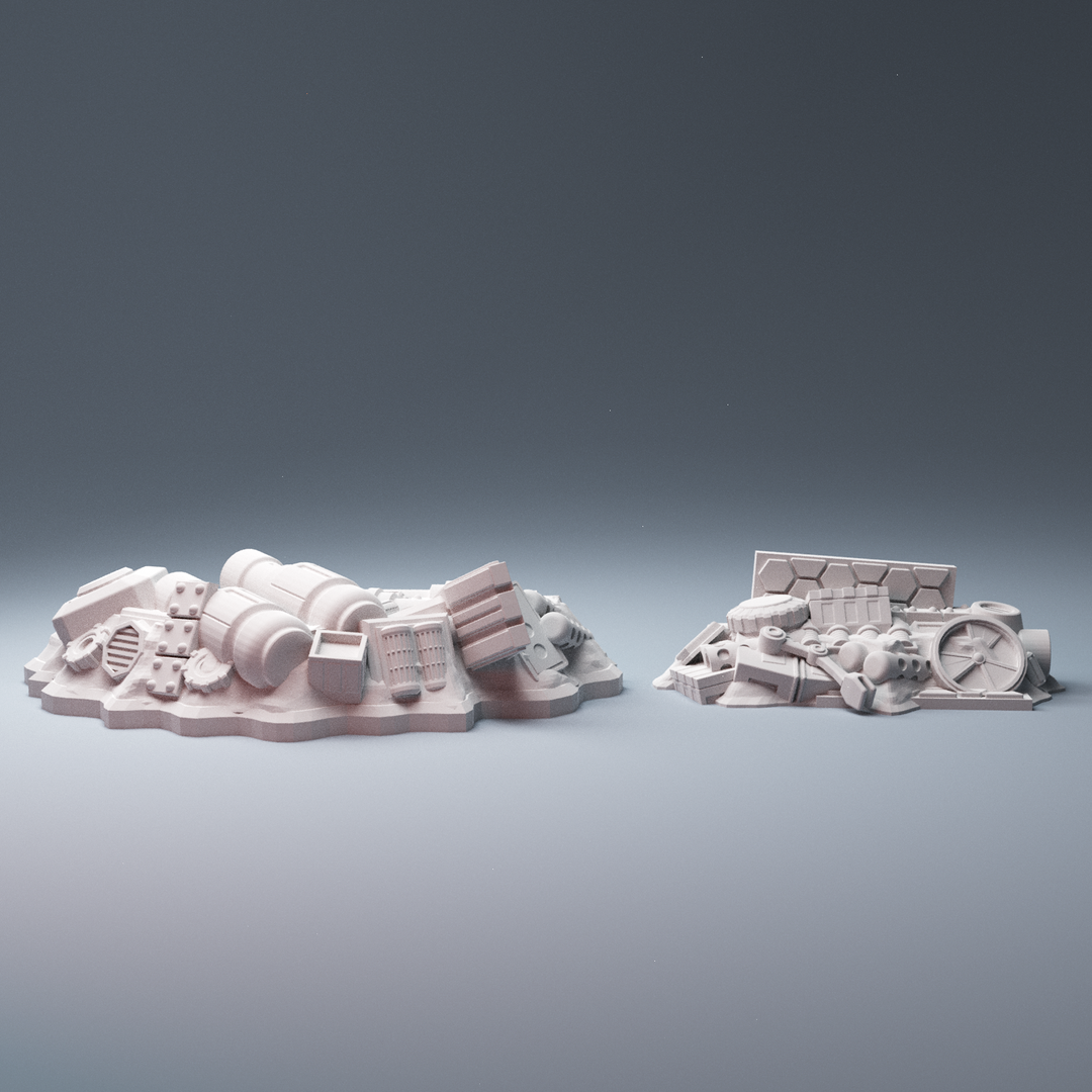 Corvus Games Terrain 3D printable scifi junk piles for 28mm - 40mm tabletop miniatures wargames compatible with Legion, Starbreach, Stargrave