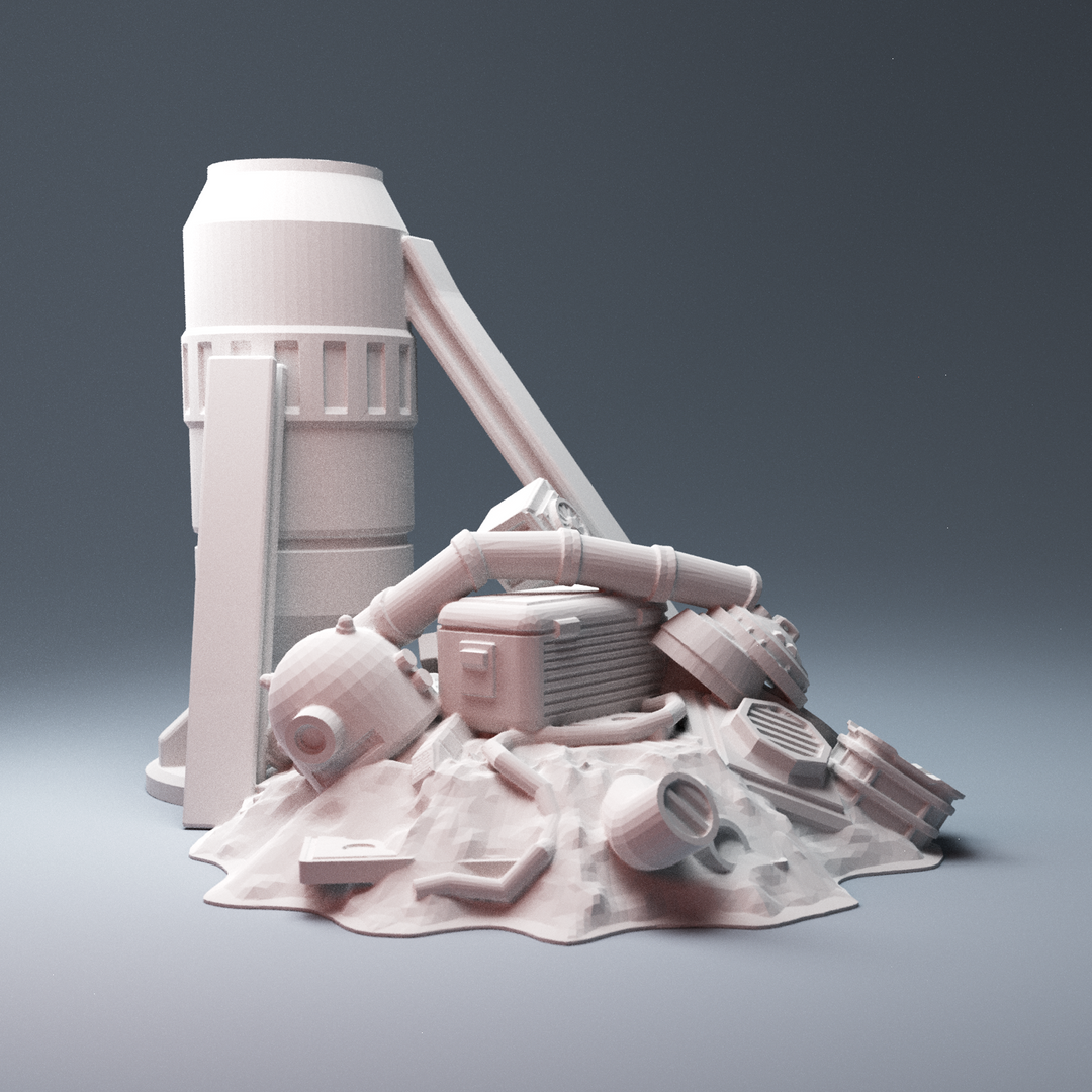 Corvus Games Terrain 3D printable scifi junk piles for 28mm - 40mm tabletop miniatures wargames compatible with Legion, Starbreach, Stargrave