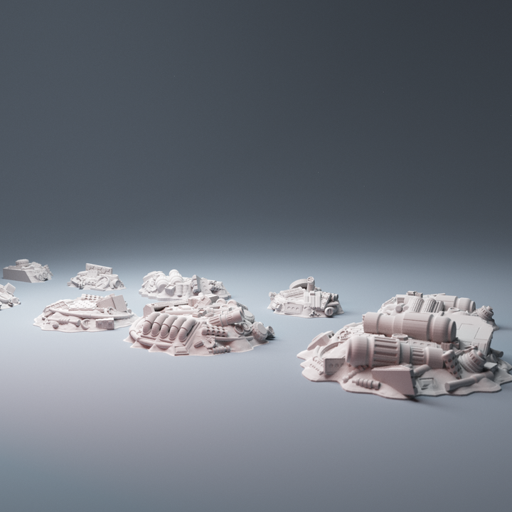 Corvus Games Terrain 3D printable scifi junk piles for 28mm - 40mm tabletop miniatures wargames compatible with Legion, Starbreach, Stargrave