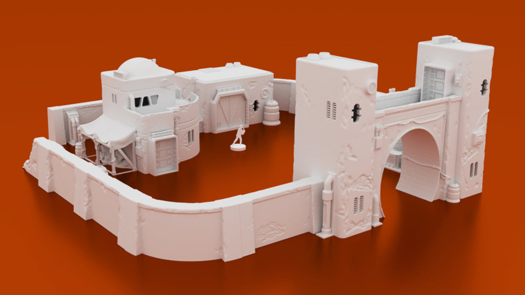 Corvus Games Terrain 3D printable Jedha scenery from Rogue One, junk dealers compound for Star Wars Legion