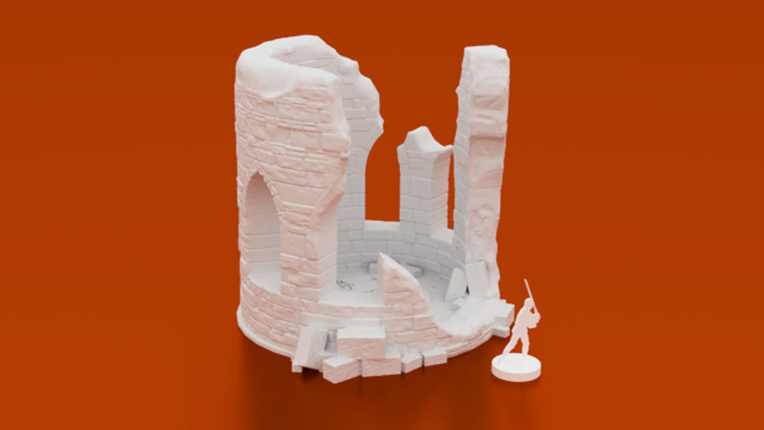 Corvus Games Terrain 3D printable Ruined Wizards Tower for Fantasy 28mm wargames like Warhammer Age of Sigmar, Frostgrave