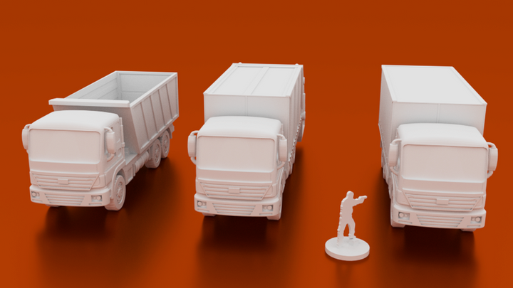 Corvus Games Terrain 3D printable Truck terrain bundle for urban games like Fallout, The Walking Dead, This Is Not a Test, Marvel Crisis Protocol, Last Days