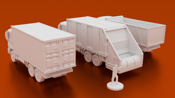Corvus Games Terrain 3D printable Truck terrain bundle for urban games like Fallout, The Walking Dead, This Is Not a Test, Marvel Crisis Protocol, Last Days