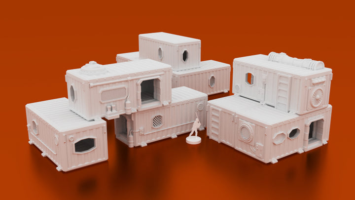 Corvus Games Terrain 3D printable Underhive Container Hab Buildings in 28mm for Warhammer 40K, Kill Team, Necromunda, Star Wars Legion and Infinity The Game