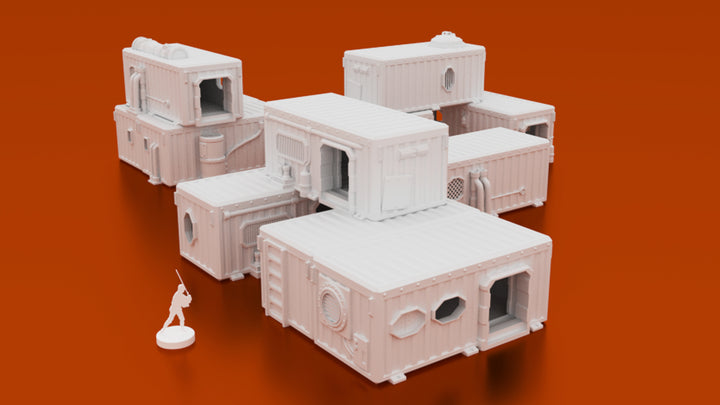 Corvus Games Terrain 3D printable Underhive Container Hab Buildings in 28mm for Warhammer 40K, Kill Team, Necromunda, Star Wars Legion and Infinity, This Is Not A Test