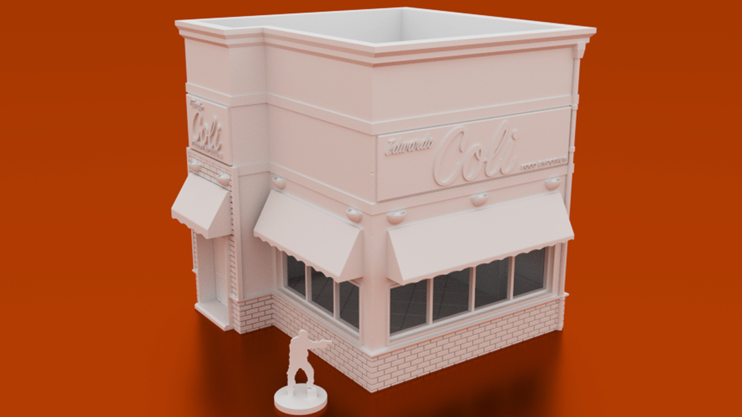 Corvus Games Terrain 3D printable Urban Restaurant building for Marvel Crisis Protocol, Walking Dead, Last Days