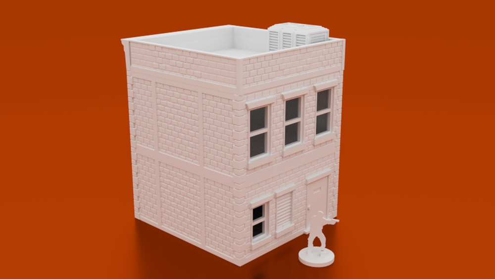 Corvus Games Terrain 3D printable Urban post apocalyptic shop and apartment for 28mm tabletop wargaming like Last Days, Fallout, This Is Not A Test, The Walking Dead All Out War, Marvel Crisis Protocol