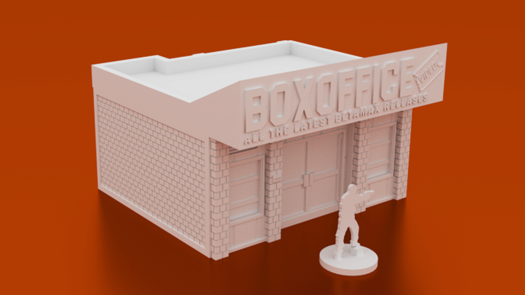 Corvus Games Terrain 3D printable Video Store for urban games like Fallout, The Walking Dead, This Is Not a Test, Marvel Crisis Protocol