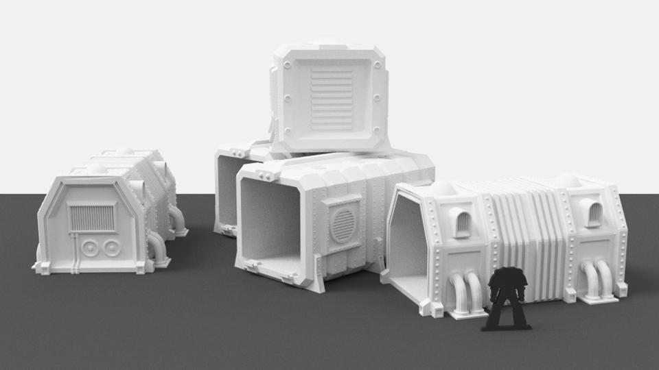 Corvus Games Terrain 3D printable cargo containers for Star Wars Legion and Warhammer 40K