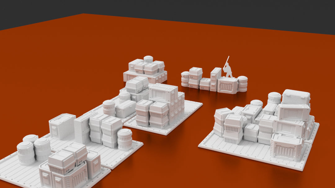 Corvus Games Terrain 3D printable cargo crates on pallets for Star Wars Legion, Kill Team and Warhammer 40000
