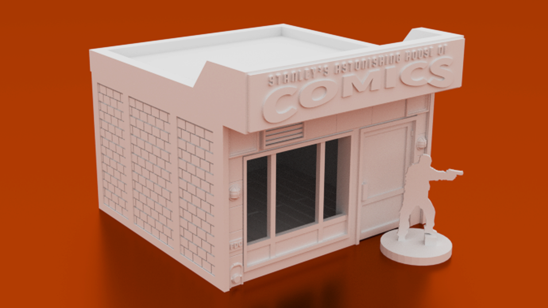 Corvus Games Terrain 3D printable comics store 28mm tabletop wargaming Marvel Crisis Protocol, Fallout, The Walking Dead