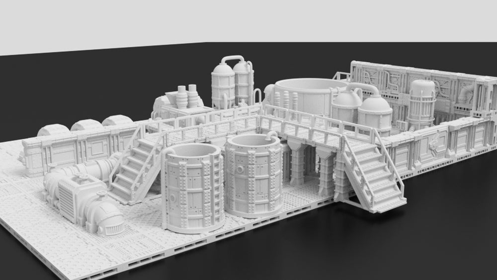 Corvus Games Terrain 3D printable Industrial Chemzone modular scenery for grim dark, scifi and galactic battles themed 28mm - 34mm tabletop wargames