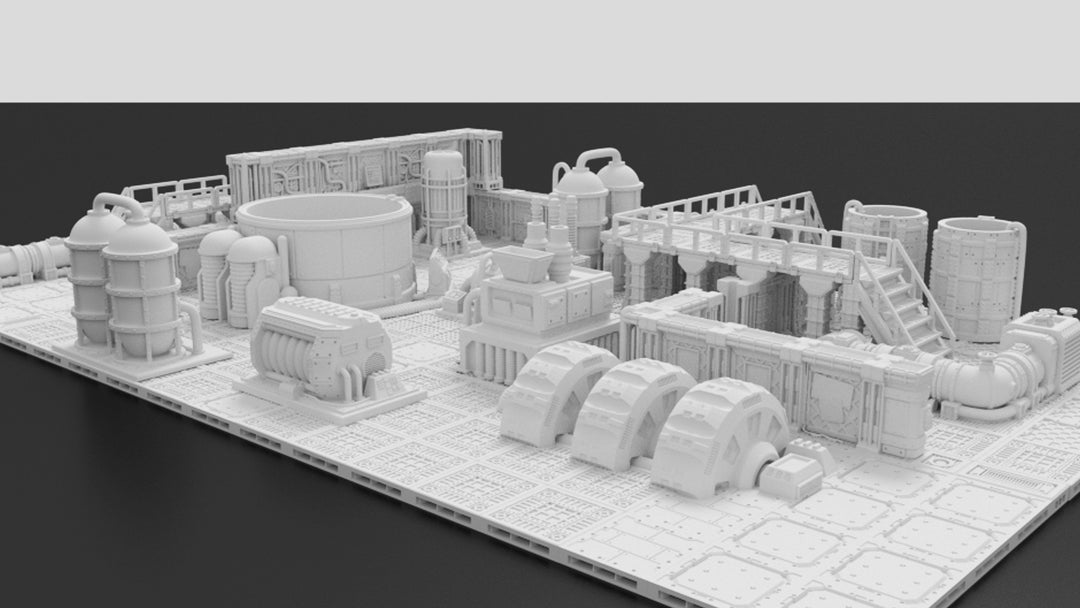 Corvus Games Terrain 3D printable Industrial Chemzone modular scenery for grim dark, scifi and galactic battles themed 28mm - 34mm tabletop wargames