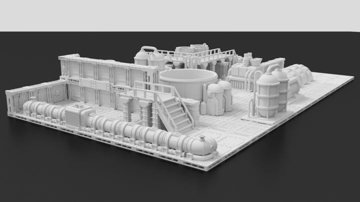 Corvus Games Terrain 3D printable Industrial Chemzone modular scenery for grim dark, scifi and galactic battles themed 28mm - 34mm tabletop wargames